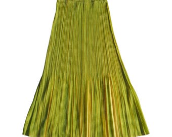 Issey Miyake Pleats Please - Rara gonna lunga plissettata a quadretti bicolore lime e giallo, proveniente dall'archivio.