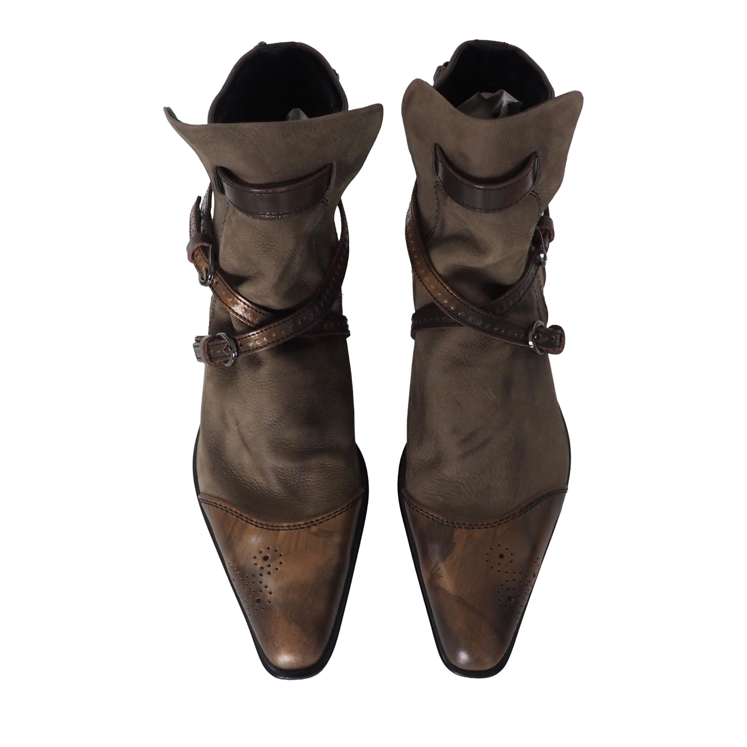 靴 tornado mart engineer boots archive Tornado Mart - Japanese Bicolored Khaki and Bronze Leather Ankle