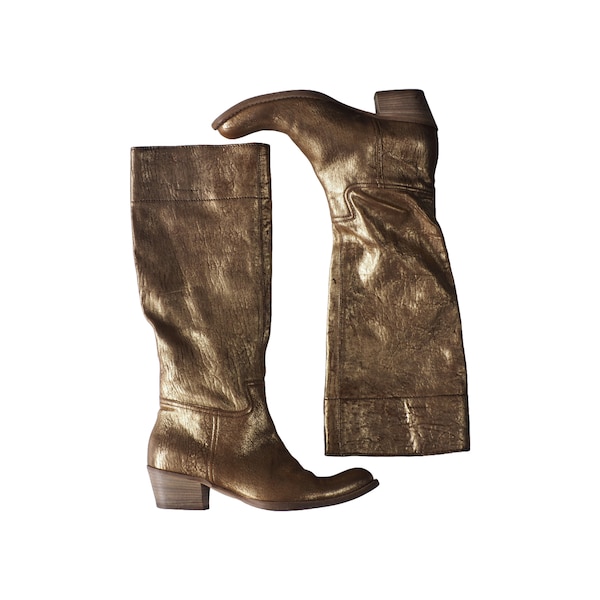 MIU MIU - Gold Cracked Leather Cowboy Boots