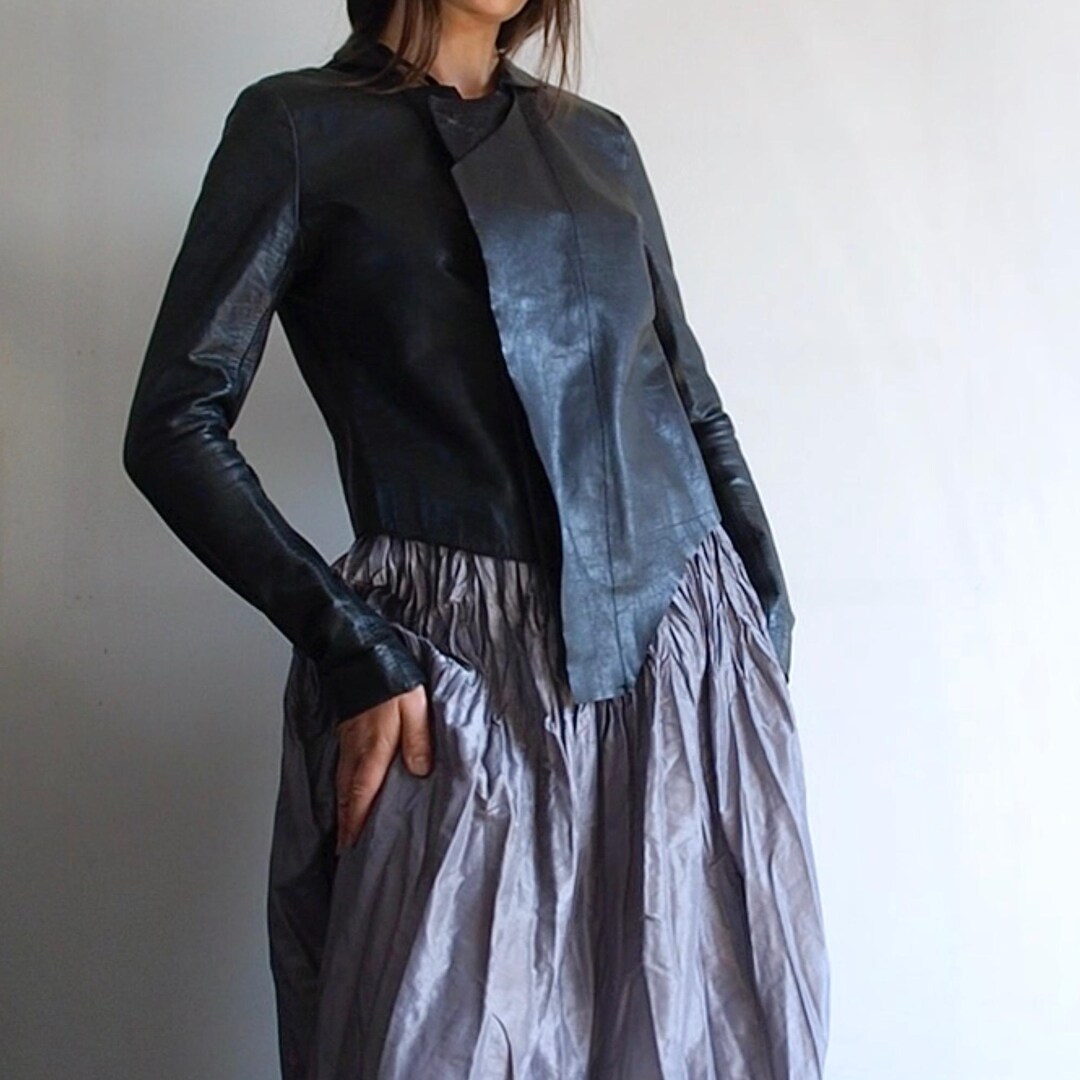 HELMUT LANG アシメントリカルジャケット HELMUT LANG - Archive Black Asymmetrical Layered Leather