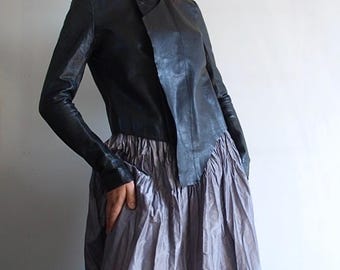 HELMUT LANG - Archive Black Asymmetrical Layered Leather Jacket