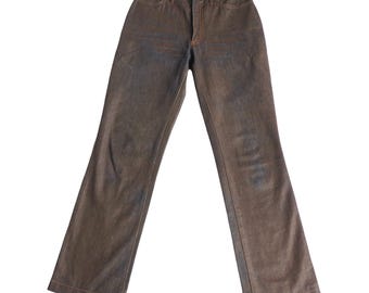 KENZO - 00's Archive Brown Waxed Denim Trousers With Blue