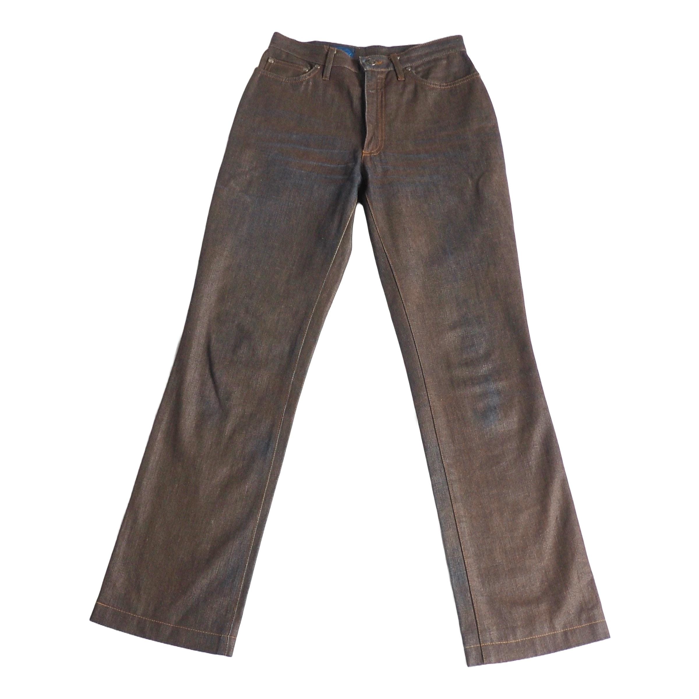 パンツ 00s Archive Brown Fade Coating Denim KENZO - 00's Archive Brown Waxed Denim Trousers With Blue