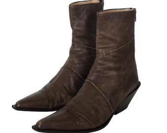 Plein Sud - Archive Ash Brown Western Pointy Boots with Staples Details