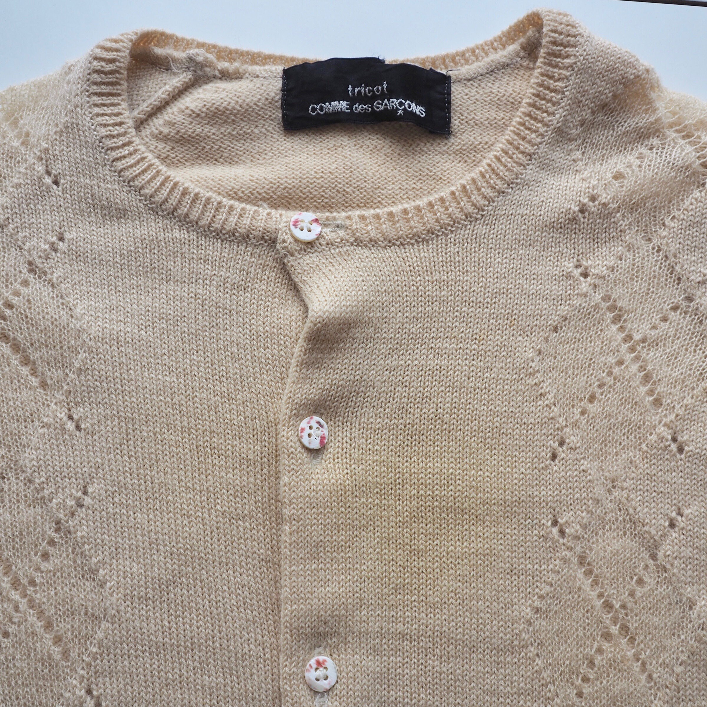 Comme Des Garçons - Archive 1996 Light Beige Cardigan With Argyle 