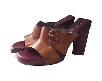 Stéphane Kélian - Archive oranje leren sandalen met hak en houten hakken