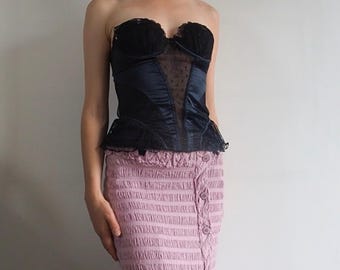 PRELUDE - Fitted lace and satin black corset by Prelude