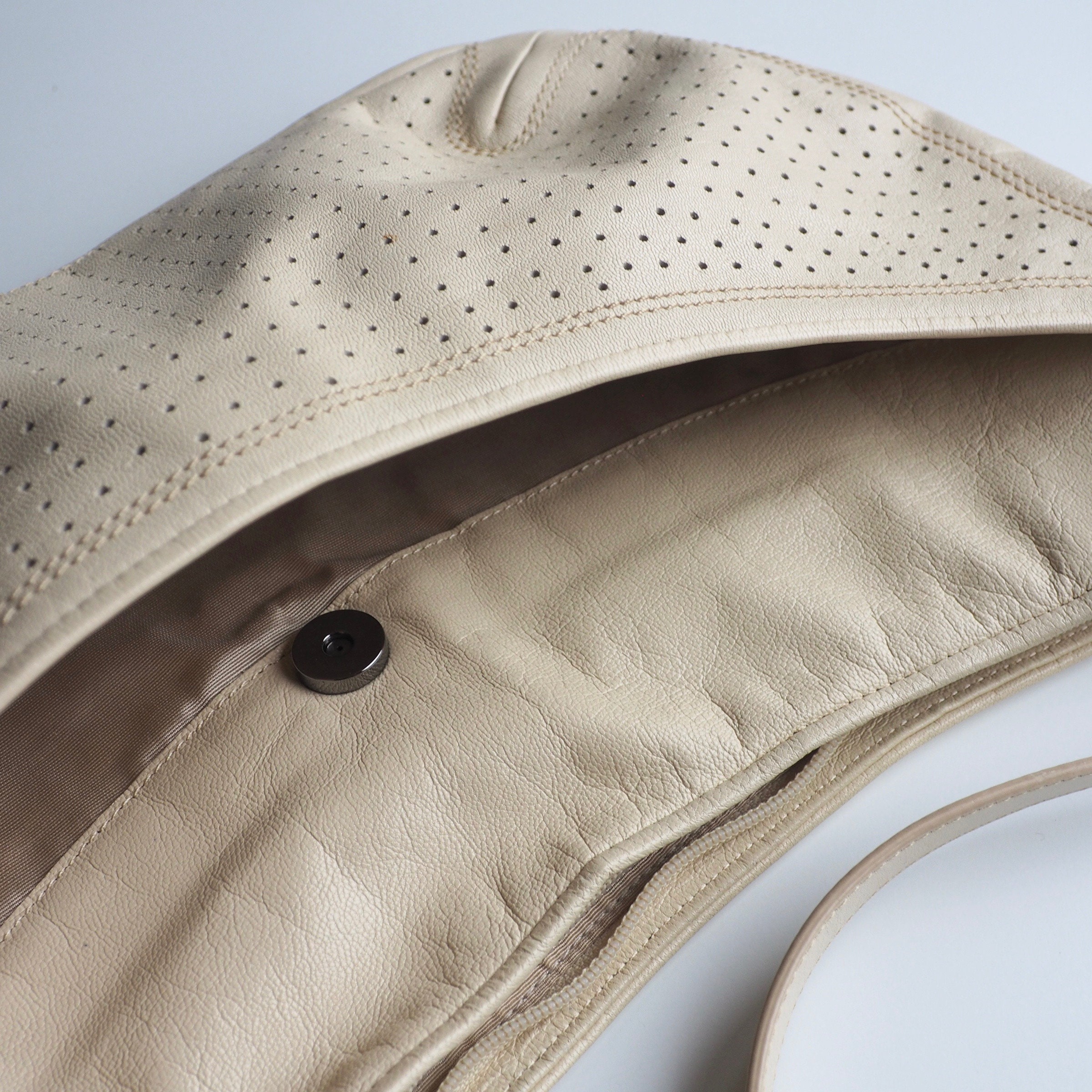 ISSEY MIYAKE - Archive Perforated Beige Leather Croissant Bag - Etsy