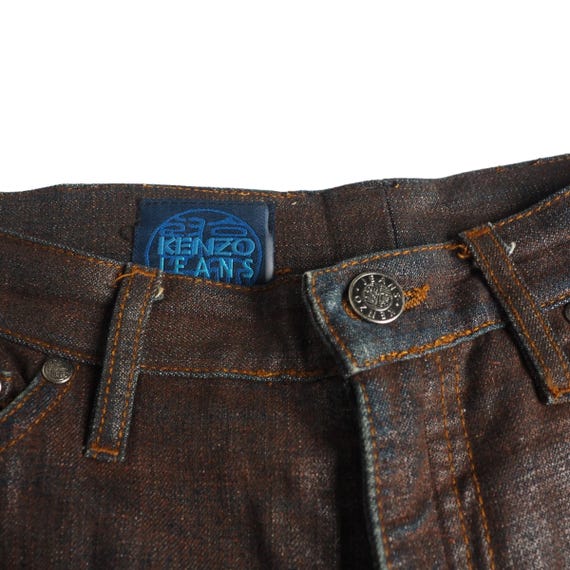 パンツ 00s Archive Brown Fade Coating Denim KENZO - 00's Archive Brown Waxed Denim Trousers With Blue