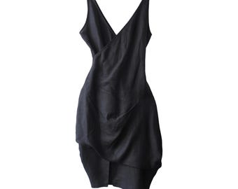 Sarah Pacini - Crossed Linen Balloon Black Dress