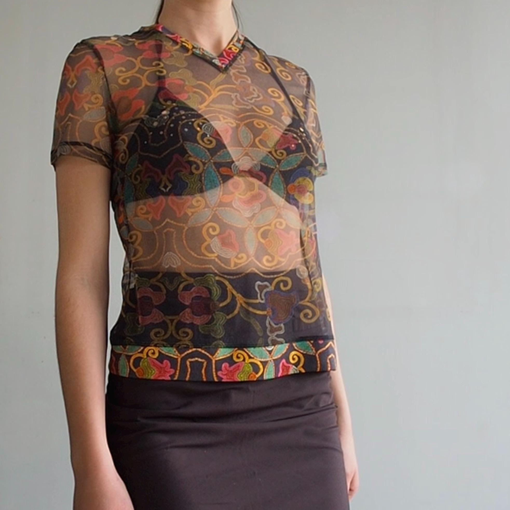 Issey Miyake - Rare Archive Printed Mesh Tattoo V Neck T-shirt - Etsy