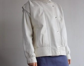 French Vintage - jaren 80 vintage wit leren oversized jack