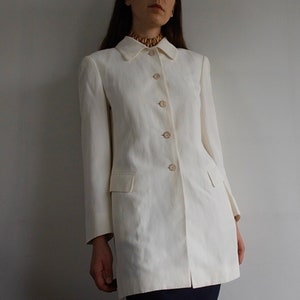 JIL SANDER - Off White Linen Tailored Collared Topcoat
