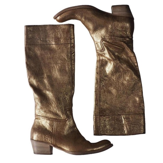 Miu Miu - Archive Gold Cracked Leather Boots - Etsy Miu Miu - Archive Gold Cracked Leather Boots - Etsy