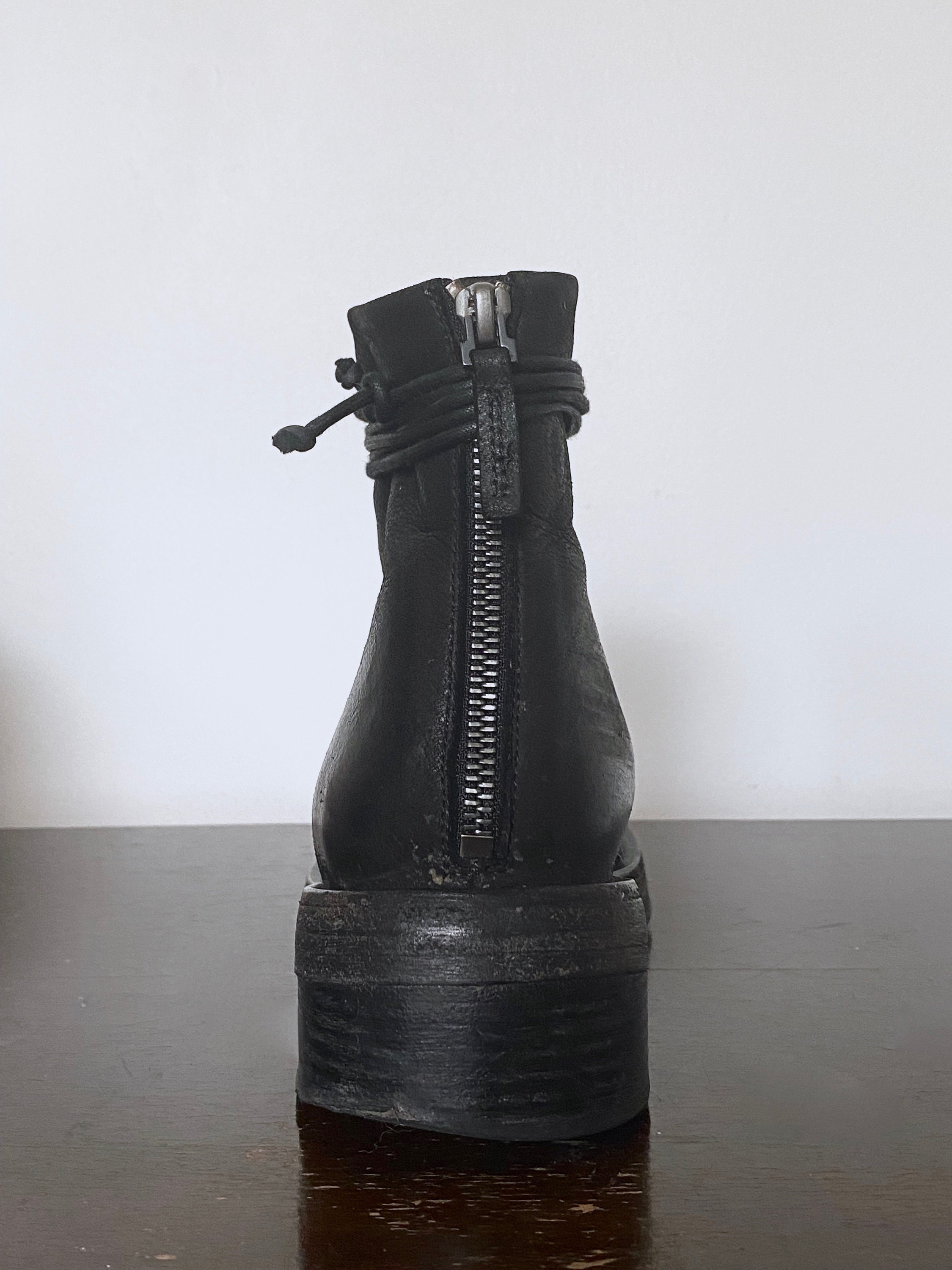 【関税込み】Marsell ブラック Parrucca ブーツ MARSELL - Black Parrucca Leather Lace up Zip up Boots IT 37