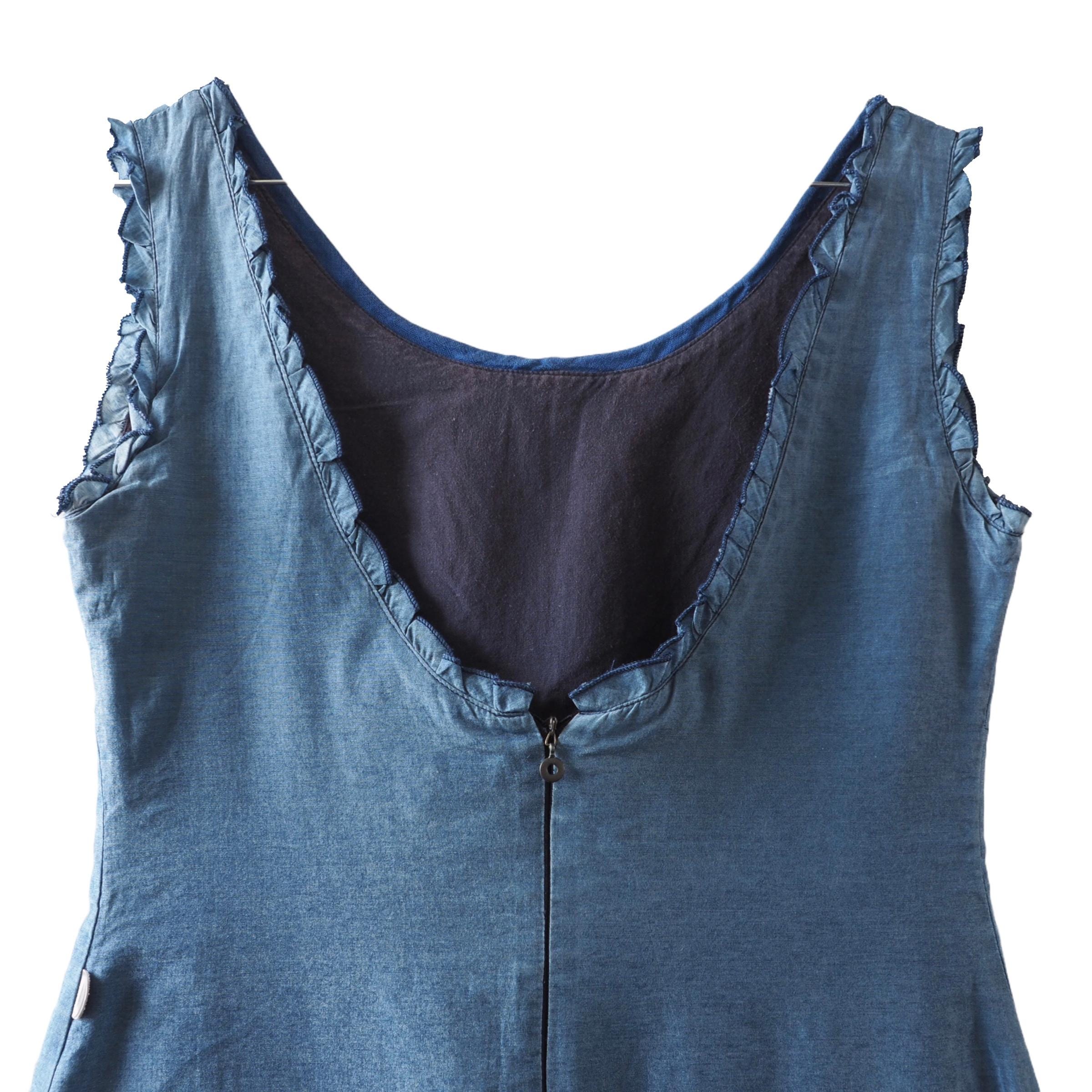 Robe Vintage Marithé Et François Girbaud - Tissu Technique Extensible Bleu, Asymétrique, à Volants - Taille 38