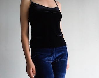 La Perla - Archive Black Velvet Cami Top with Rhinestones Details
