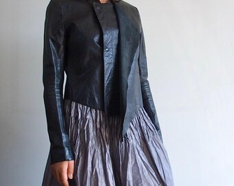 HELMUT LANG - Archive Black Asymmetrical Layered Leather Jacket - Etsy
