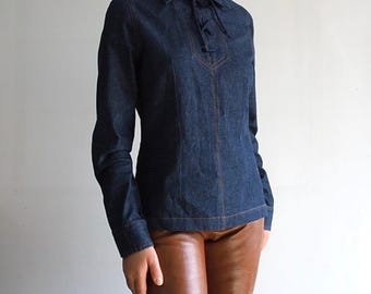 W.&L.T. Wild and Lethal Jeans - Rare Archive overhemd van donkere denim met kraag