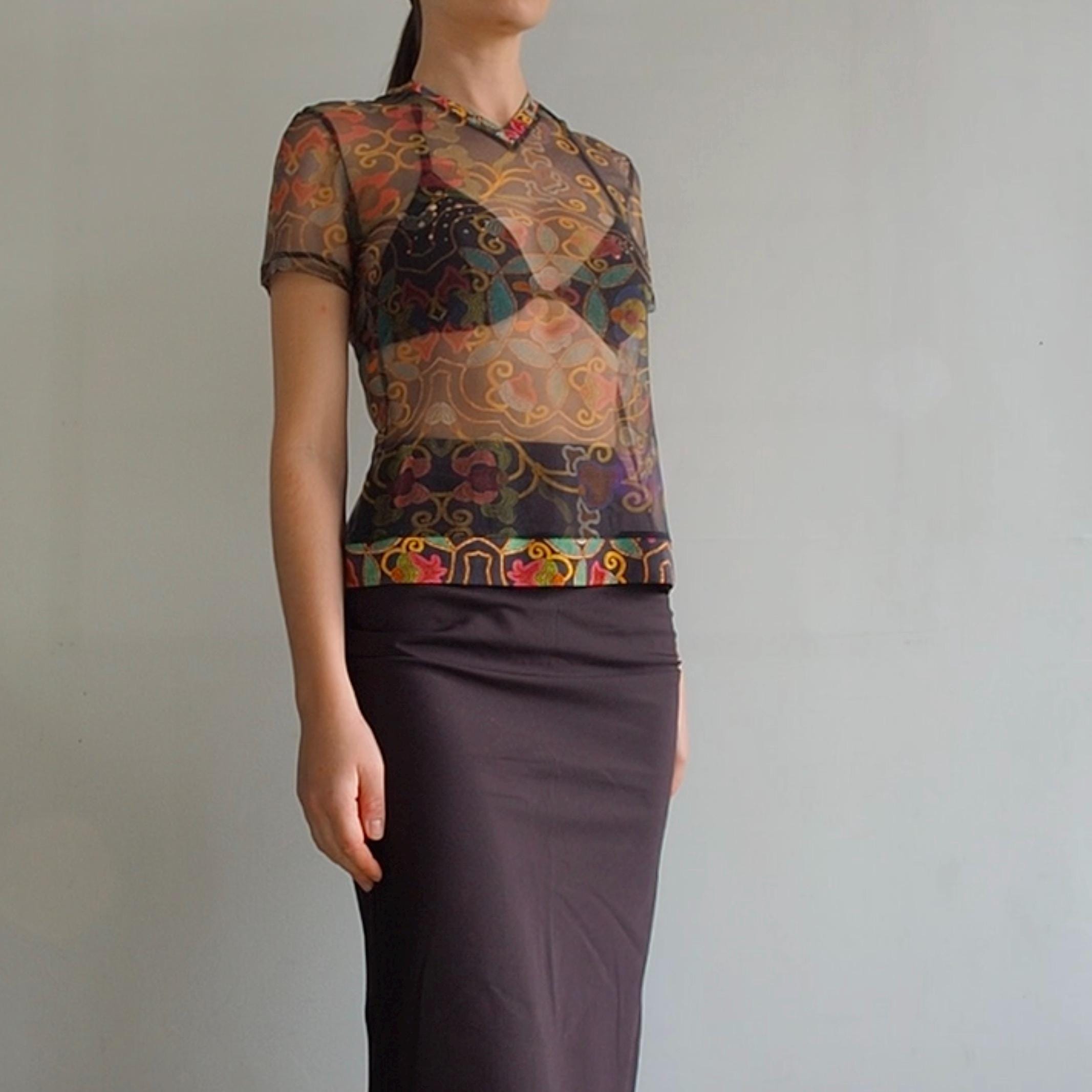 トップス archive 21ss ISSEY MIYAKE long tee Issey Miyake - Rare Archive Printed Mesh Tattoo V Neck T-shirt - Etsy
