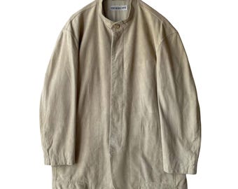Issey Miyake Men - Rare Archive Collarless Suede Lamb Leather Tailored Beige Jacket