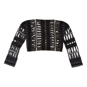 Hiroko Koshino - Cropped Multi-tonal Gray Fishnet Jumper