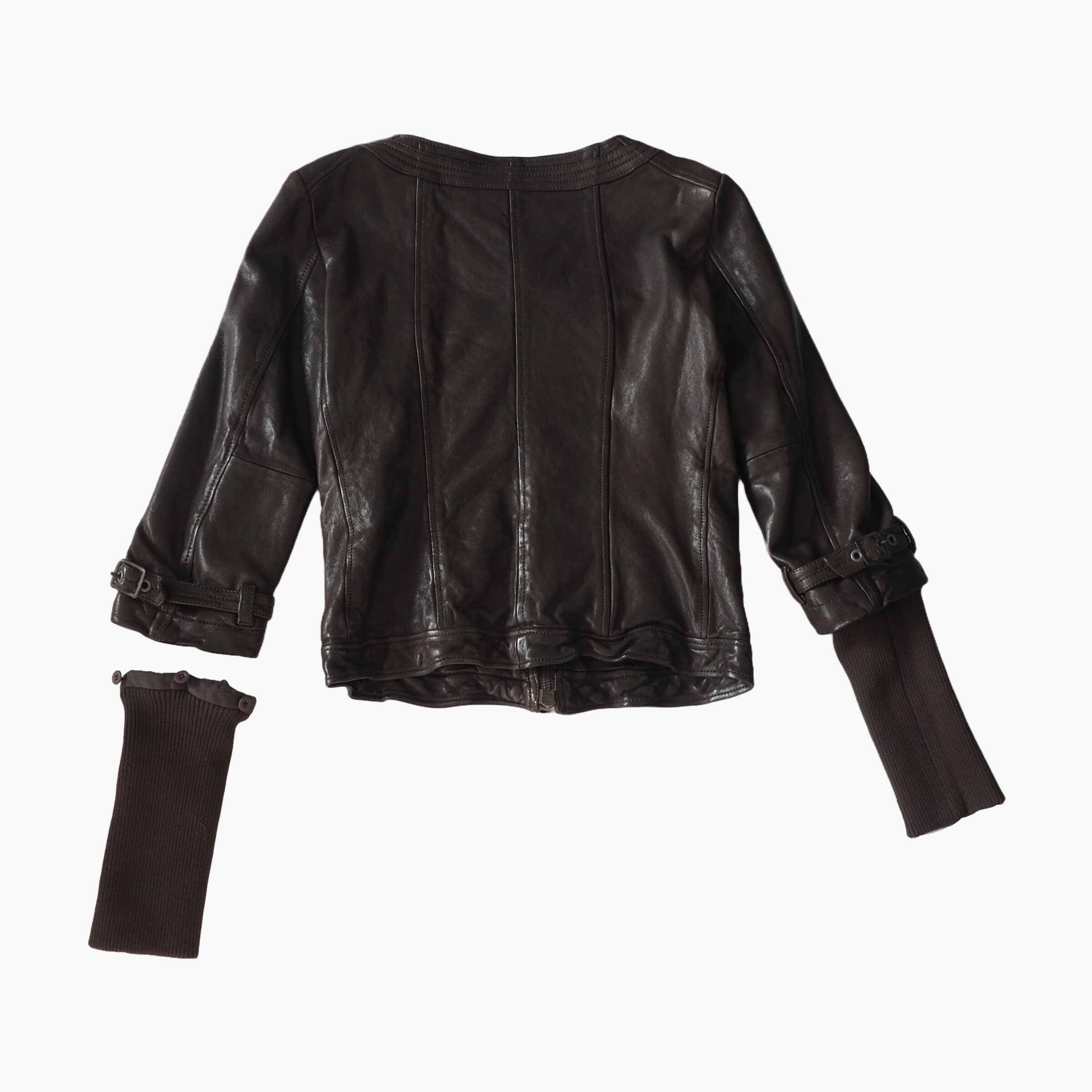 5351 Pour Les Femmes - Dark Brown Leather Jacket With Multiple 