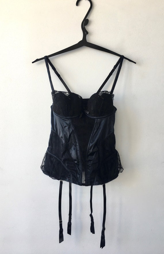 PRELUDE Fitted lace and satin black corset by Prel