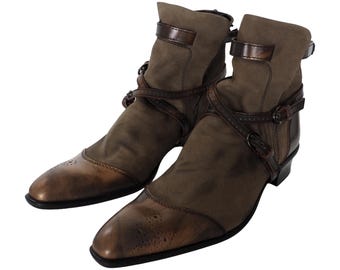 Tornado Mart - Japanese Bicolored Khaki and Bronze Leather Ankle