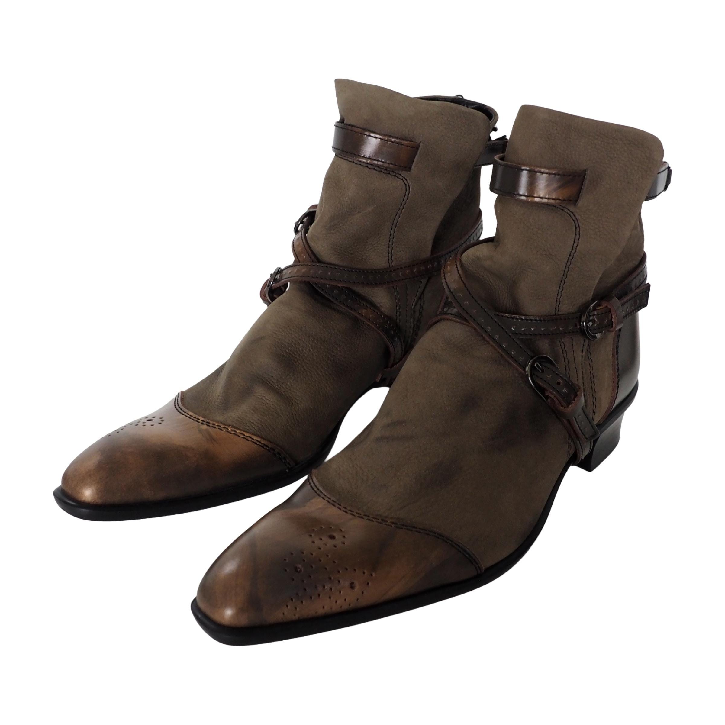 Tornado Mart - Japanese Bicolored Khaki and Bronze Leather Ankle