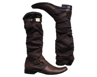ITALIAN VINTAGE - 00s Dark Brown Leather Boots with Rush Details