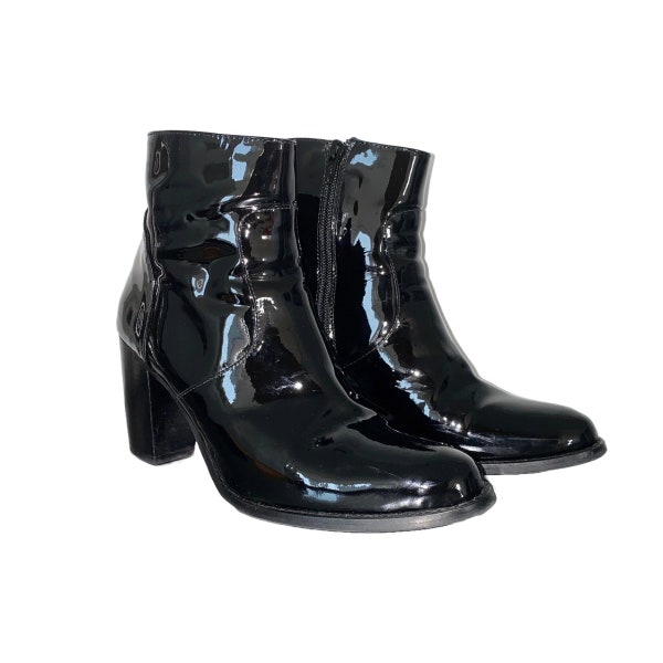ADIGE STUDIO - Black Patent Leather Heeled Ankle Boots