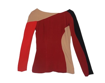 SONIA RYKIEL - Beige, Burgundy, Orange Asymmetrical Avant Garde Blouse