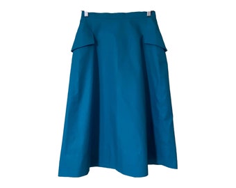 Handmade Poplin Mid Length A Line Wrap Skirt in Vibrant Blue Color and adorned with Pistachio Green Lining