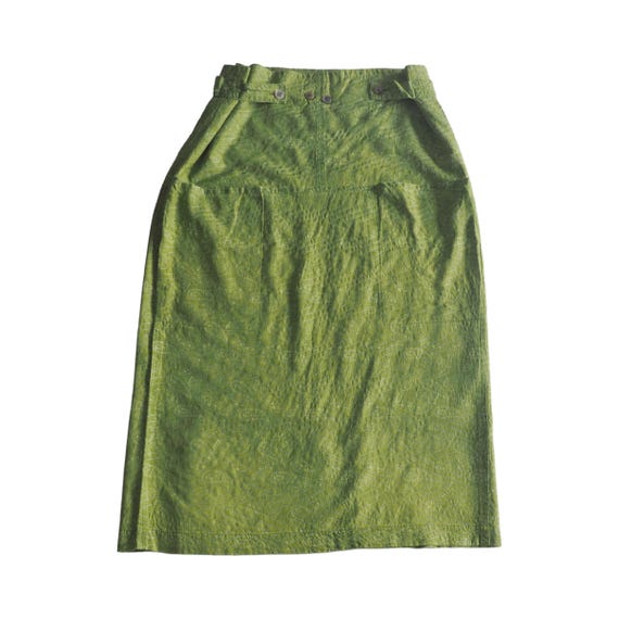 Yohji Yamamoto, Y's Yohji Yamamoto - Rare Archive Pistachio Green Midi Silk Skirt with Paisley Print