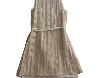 Michel Klein - Archive Beige Mini Wrap Dress with Open Back and Square Mesh Details