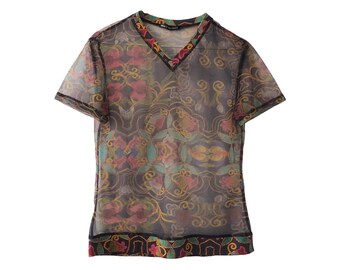 Issey Miyake - Rare Archive Printed Mesh Tattoo V Neck T-shirt - Etsy