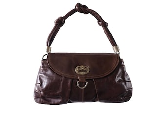 COSTUME NATIONAL - Minibolso de mano de piel marrón oscuro con asa de nudo marinero