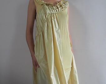 Anne Valerie Hash - Raro abito d'archivio in seta e cotone giallo limone con design a balze.