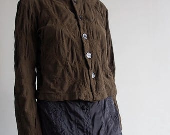 Yohji Yamamoto - Archive Khaki Cardigan with Embroidered Gathered Floral Details