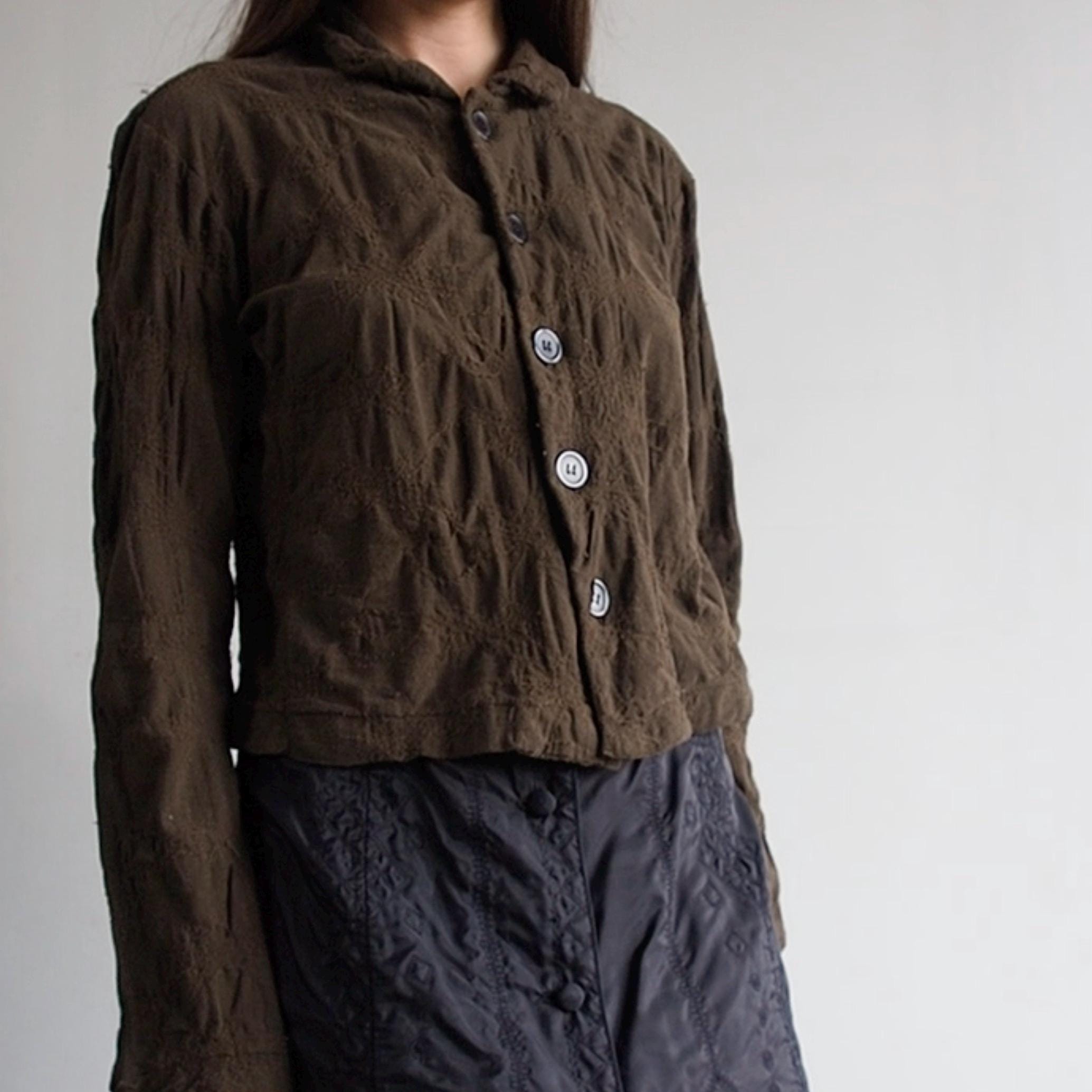 Yohji Yamamoto - Archive Khaki Cardigan With Embroidered Gathered 