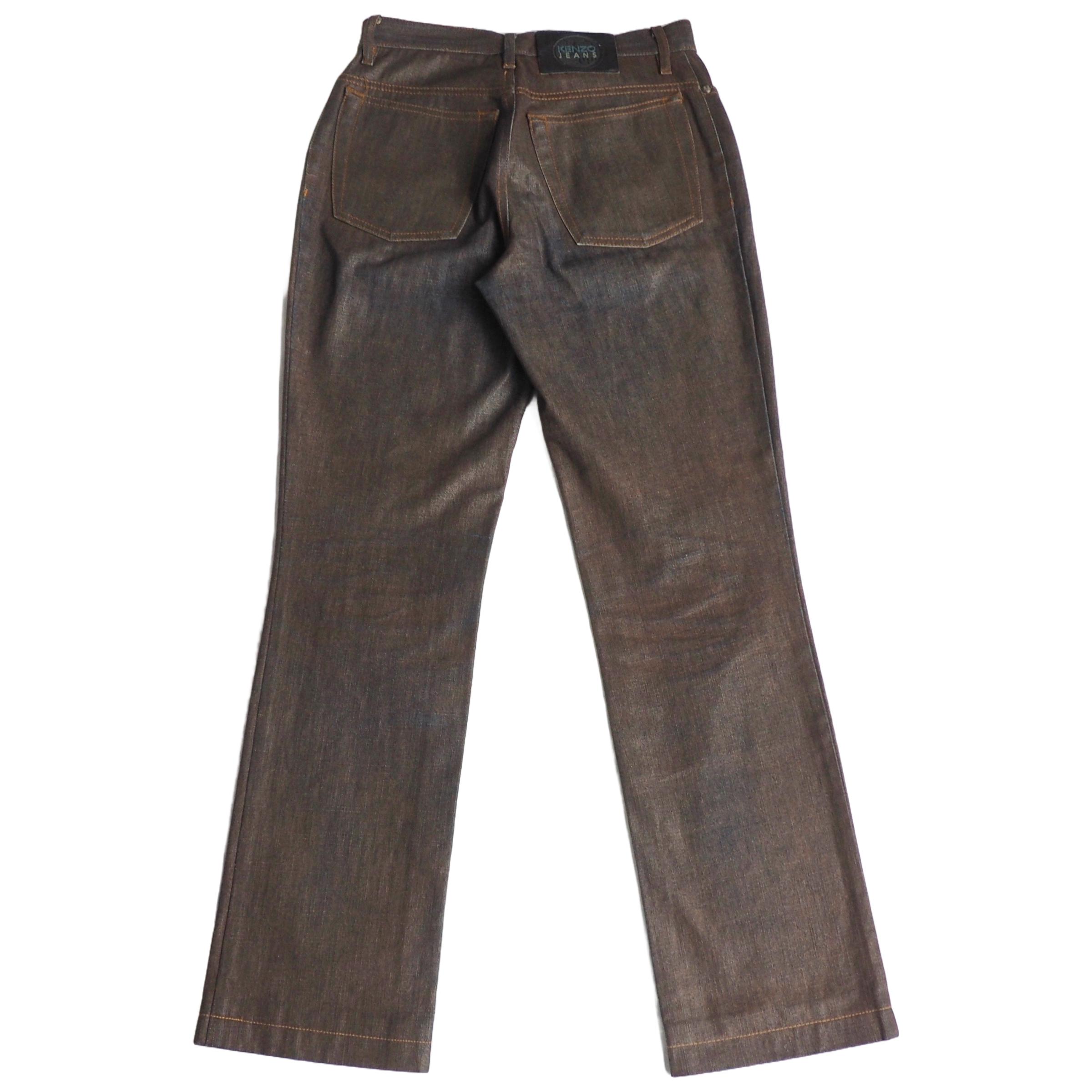 パンツ 00s Archive Brown Fade Coating Denim KENZO - 00's Archive Brown Waxed Denim Trousers With Blue
