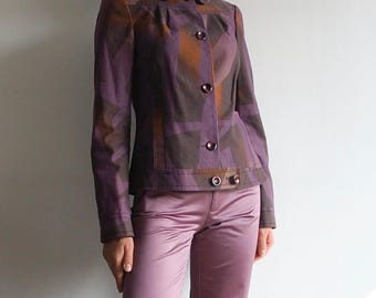 CHRISTIAN LACROIX - Rare Archive Purple Gradient Geometric Print Blazer with Orange Spash