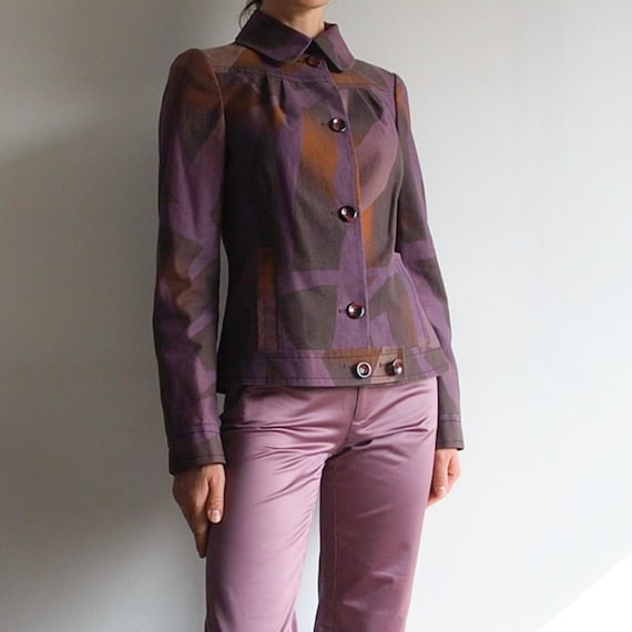 Christian Lacroix, CHRISTIAN LACROIX - Rare Archive Purple Gradient Geometric Print Blazer with Orange Spash