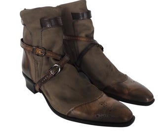 靴 RUISUKE TORNADO MART design boots Tornado Mart - Japanese Bicolored Khaki and Bronze Leather Ankle