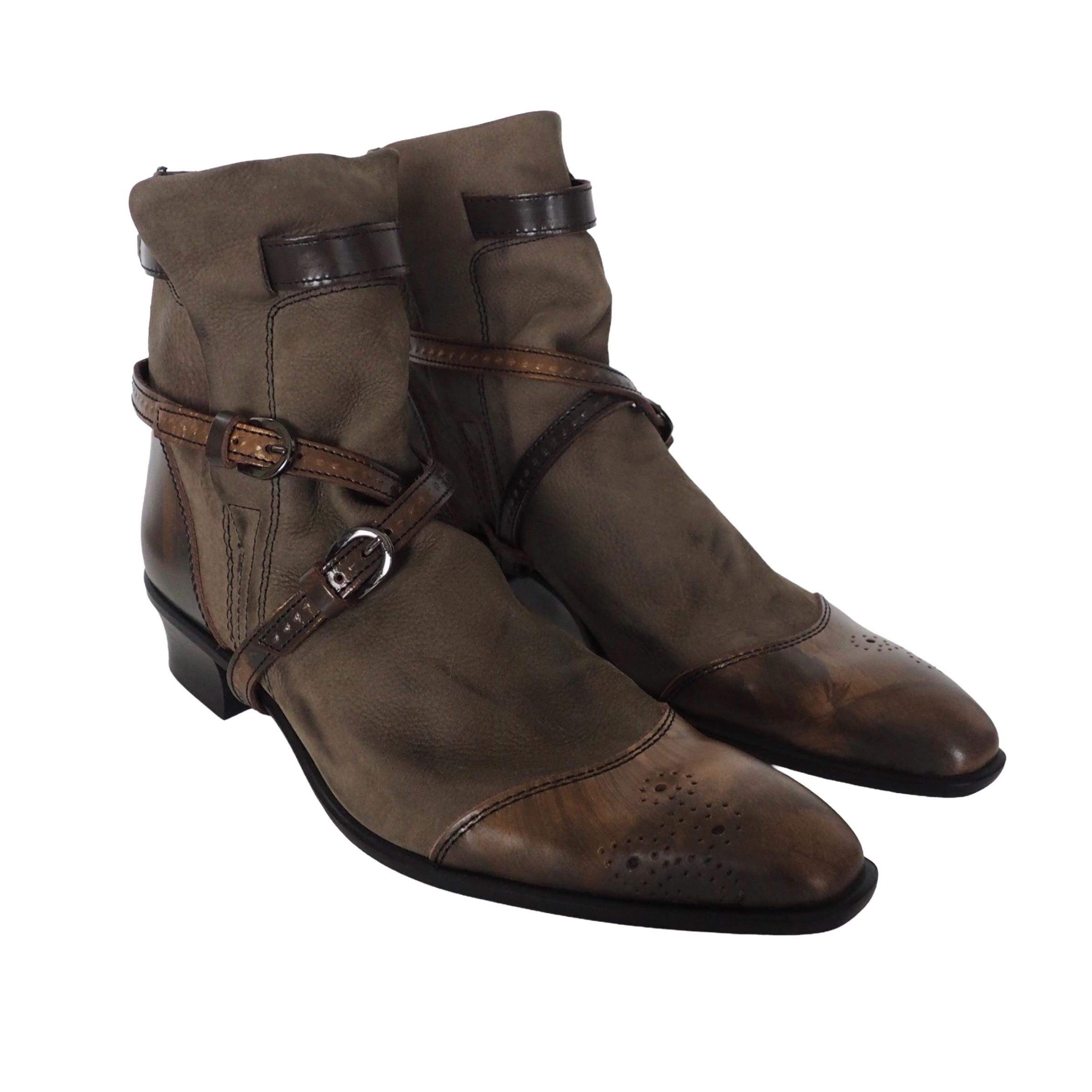 靴 tornado mart engineer boots archive Tornado Mart - Japanese Bicolored Khaki and Bronze Leather Ankle