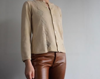 Comme des Garçons - Archivo 1996 Cárdigan beige claro con detalles de patrón de rombos de rombos