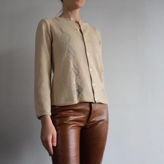 Comme des Garçons, Comme des Garçons - Archive 1996 Light Beige Cardigan with Argyle Diamond Knitted Pattern Details
