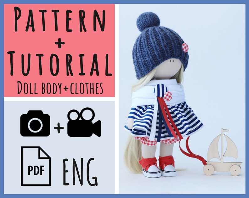PDF pattern tutorial Sewing kit doll +Sewing Master Class Textile Soft Doll Puppe Mu\u00f1eca Home decor interior doll Digital download