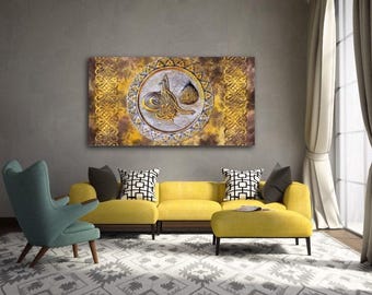Ottoman Tughra Large Islamic Wall Art Canvas Print Arabic Calligraphy, Modern Islam Decoration, Eid Gifts, Islamic Gift, Muslim Home Gift